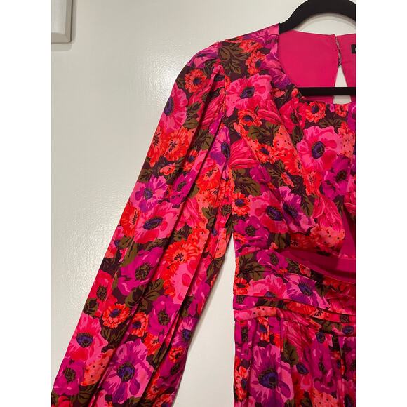 For Love & Lemons Lauren Long Sleeve Mini Dress Red Pink Florals Size XS NWT - Picture 3 of 14